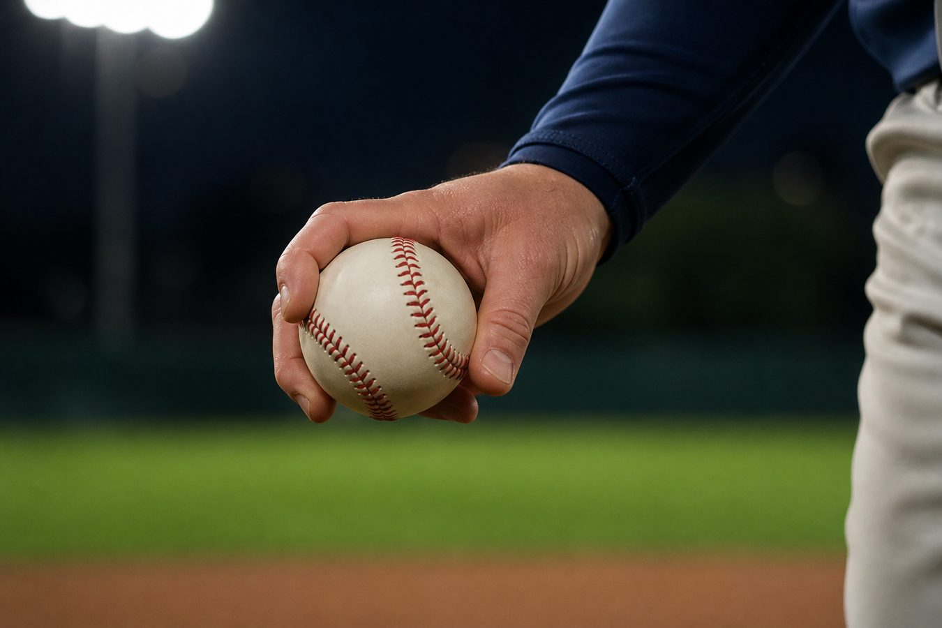 Baseball in a pitcher's grip