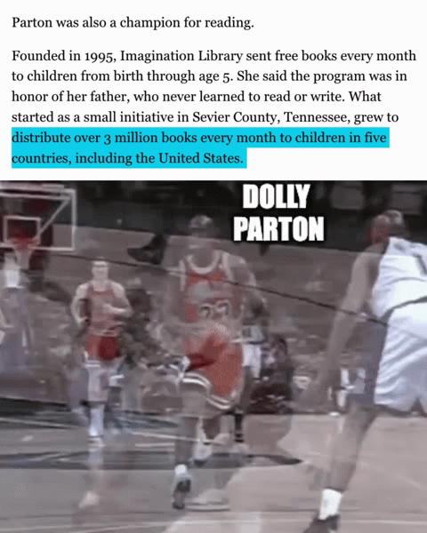 Dolly Parton: the all-time assist leader in reading